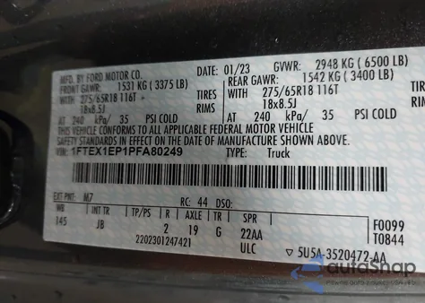 2023 Ford F-150 Xl from USA, damaged, VIN 1FTEX1EP1PFA80249